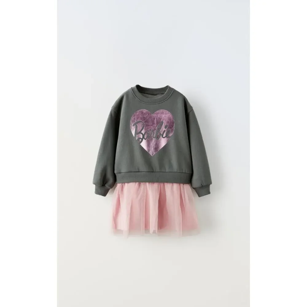Zara BARBIE MATTEL MIXED TULLE DRESS Pink 12-18 Months